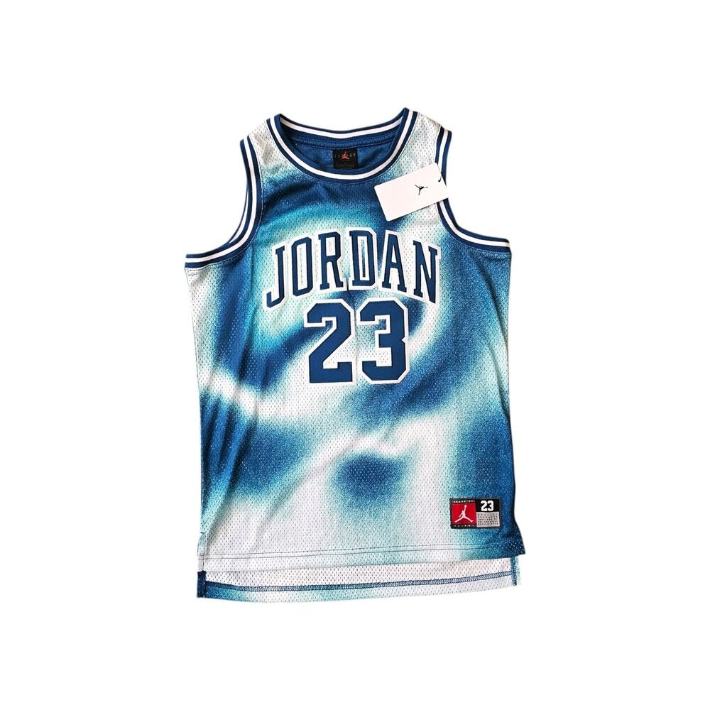 Jordan 23 Boys Industrial Blue Mesh Basketball Jersey Tank Top Size L - NWT